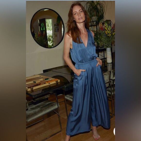 NATION LTD Elegant Blue Jumpsuit; Size Large;Yanni Draped Pantsuit in Denim Blue - Picture 3 of 5